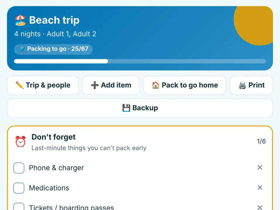 Packing List preview